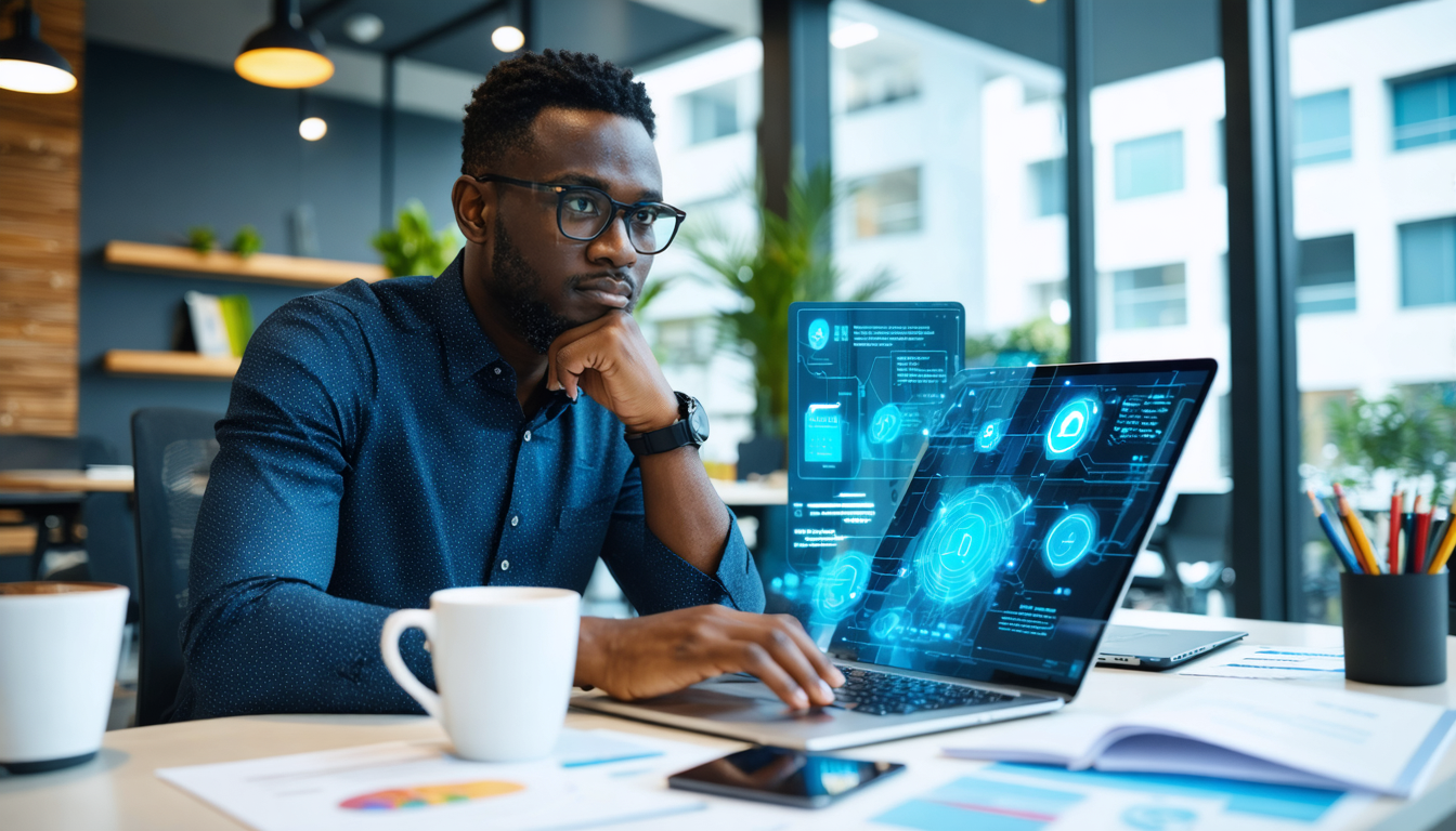 Fintech compliance officer reviewing data residency requirements at a Lagos co-working space