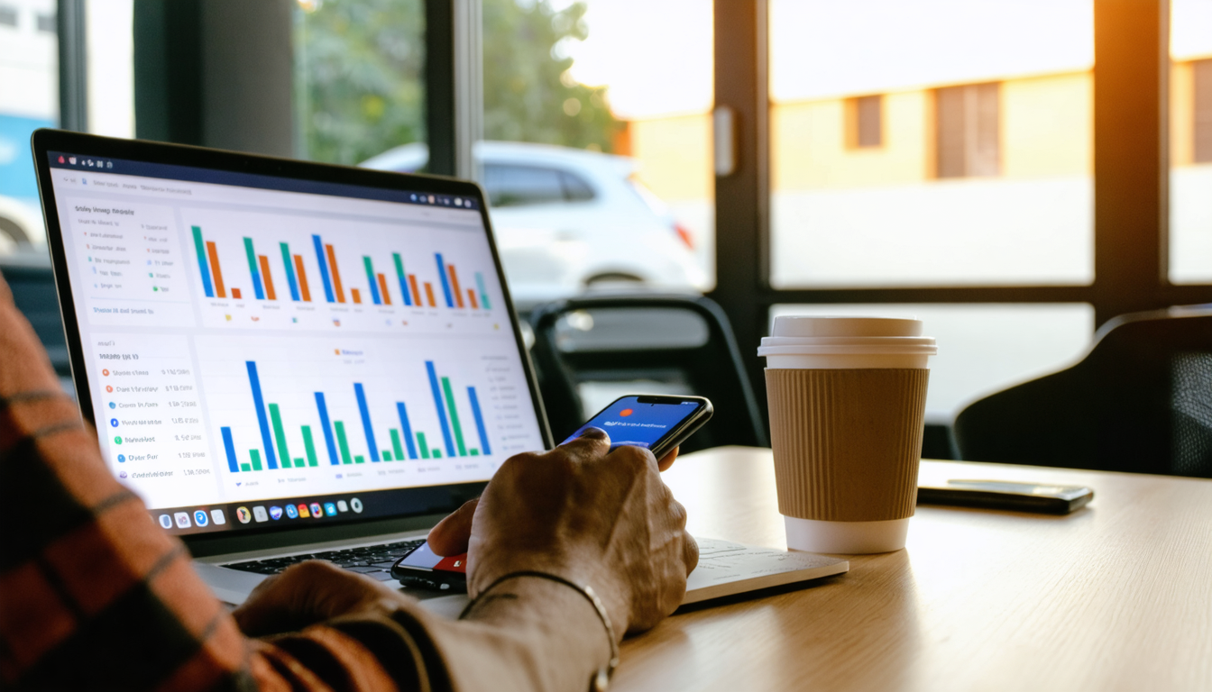Kenyan fintech founder reviewing payment dashboard in bright co-working space