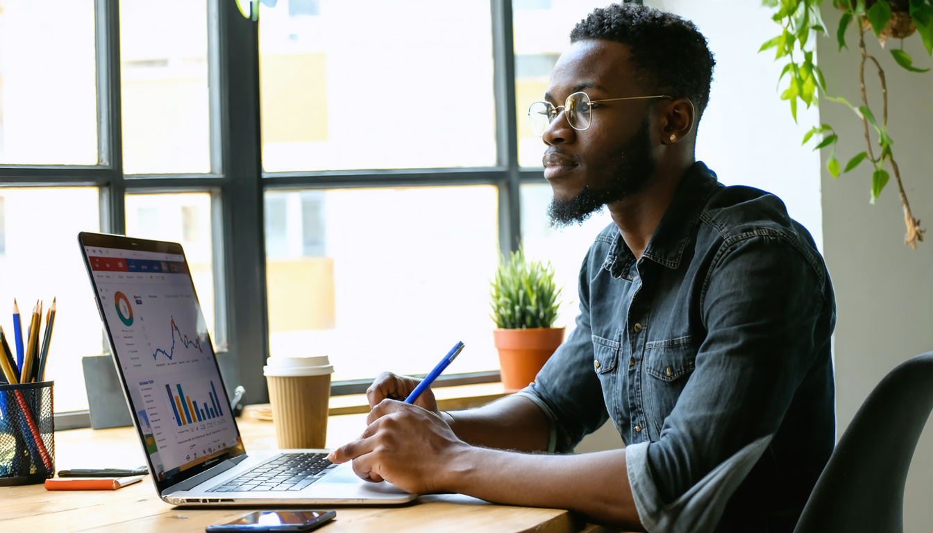 Freelancer reviewing dollar holdings at desk with banking app and notes